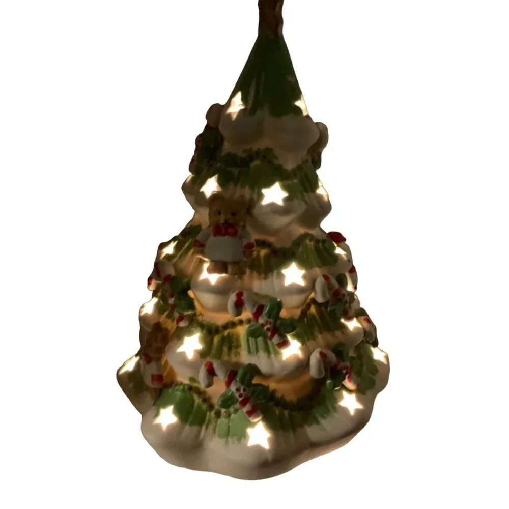 Light Ceramic Porcelain Christmas Tree with Teddy Bears Santa Candy Canes - Picture 6 of 8